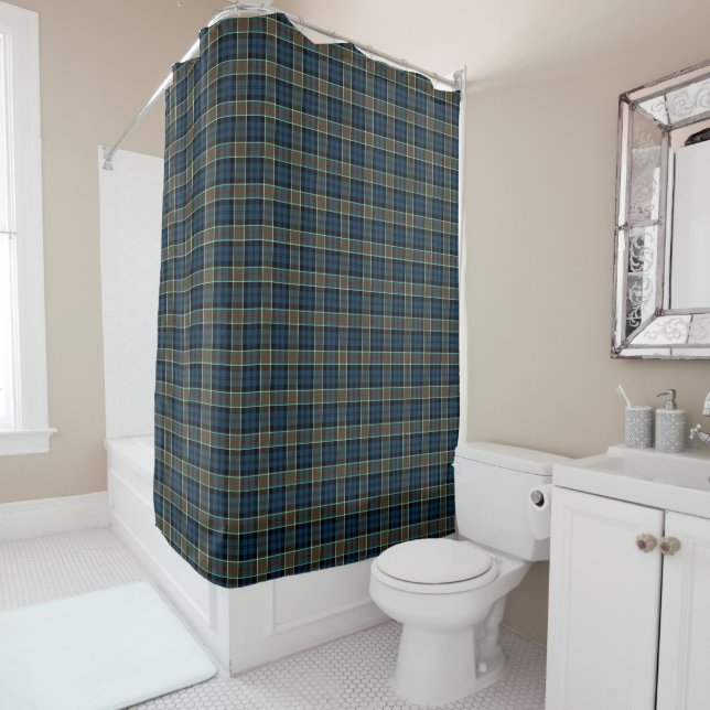 Colquhoun Clan Tartan Navy Blue Plaid Shower Curtain (In Situ)