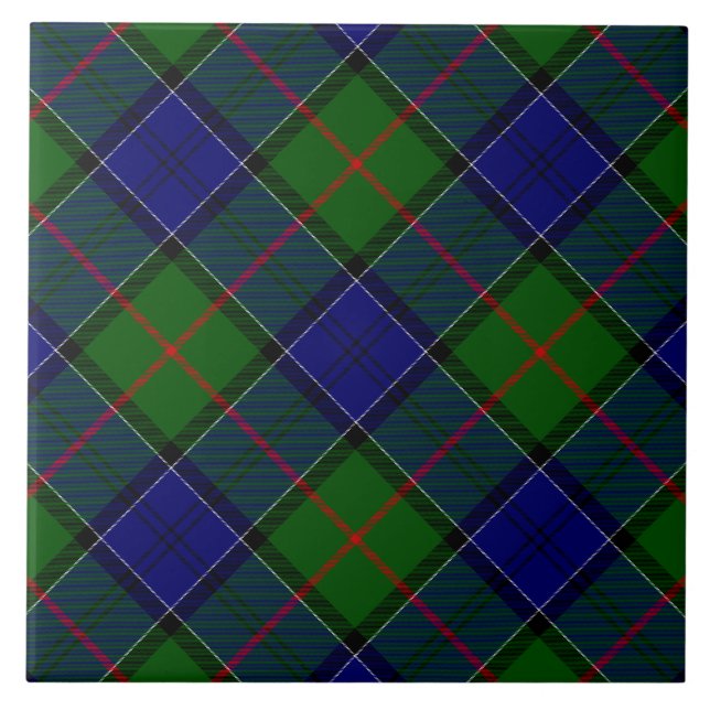 Colquhoun tartan blue green plaid ceramic tile (Front)