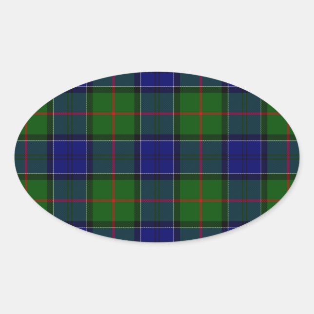 Colquhoun tartan blue green plaid oval sticker (Front)