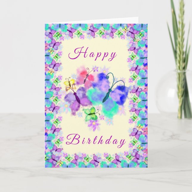 Colrful Butterfies Happy Birthday Card Spring (Front)