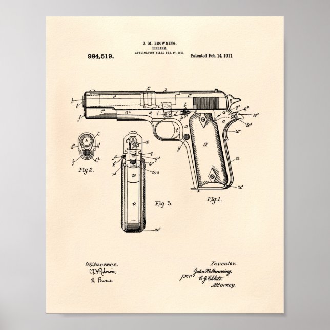 Colt .45 1911 Patent Art - Old Peper Poster (Front)