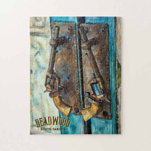 Colt 45 Pistol Door Handles on Saloon in Deadwood Jigsaw Puzzle (Vertical)