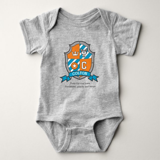 Colton boys C name & meaning knights shield dog Baby Bodysuit (Front)