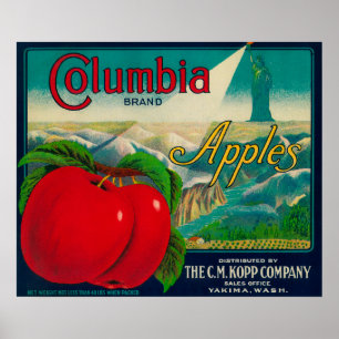 Columbia Apple Crate LabelYakima, WA Poster