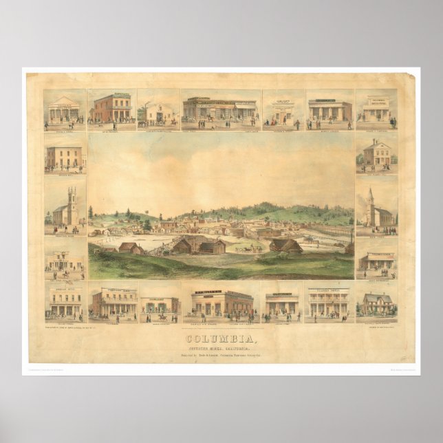 Columbia, CA. Panoramic Map 1855 (0441A) Poster (Front)