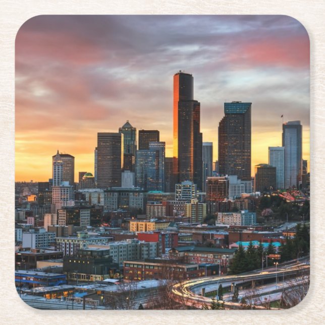 Columbia centre and downtown Seattle, Seattle Square Paper Coaster (Front)