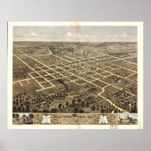 Columbia Missouri 1869 Antique Panoramic Map Poster