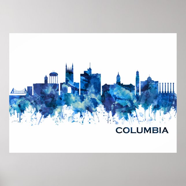 Columbia Missouri Skyline Blue Poster (Front)