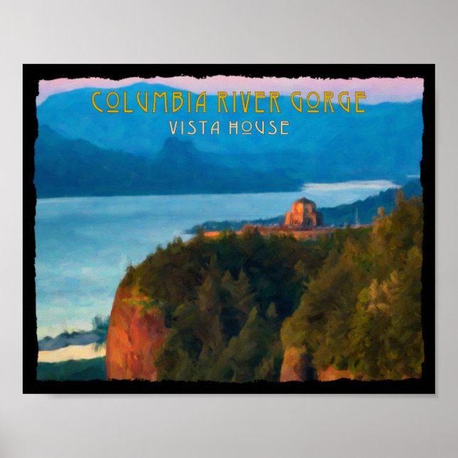 Columbia River Gorge and Vista House retro print (Front)