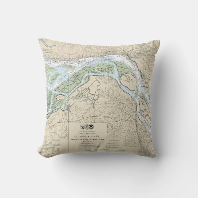 Columbia River Nautical Chart 18523 Cushion (Front)