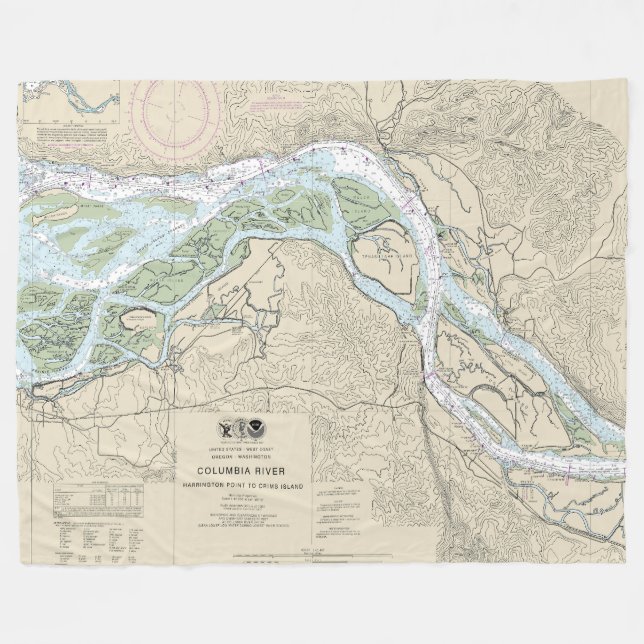 Columbia River Nautical Chart 18523 Fleece Blanket (Front (Horizontal))