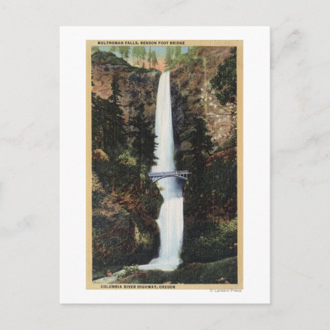 Columbia River, OR - Multnomah Falls and Benson Postcard (Front)