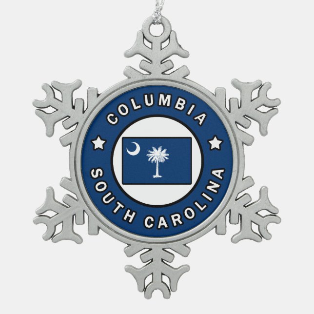 Columbia South Carolina Snowflake Pewter Christmas Ornament (Front)