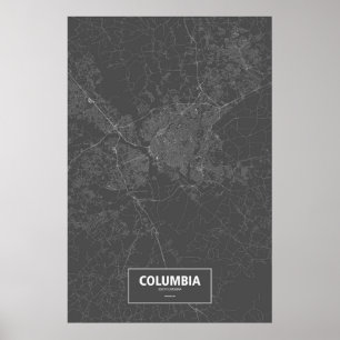 Columbia, South Carolina (white on black) Poster