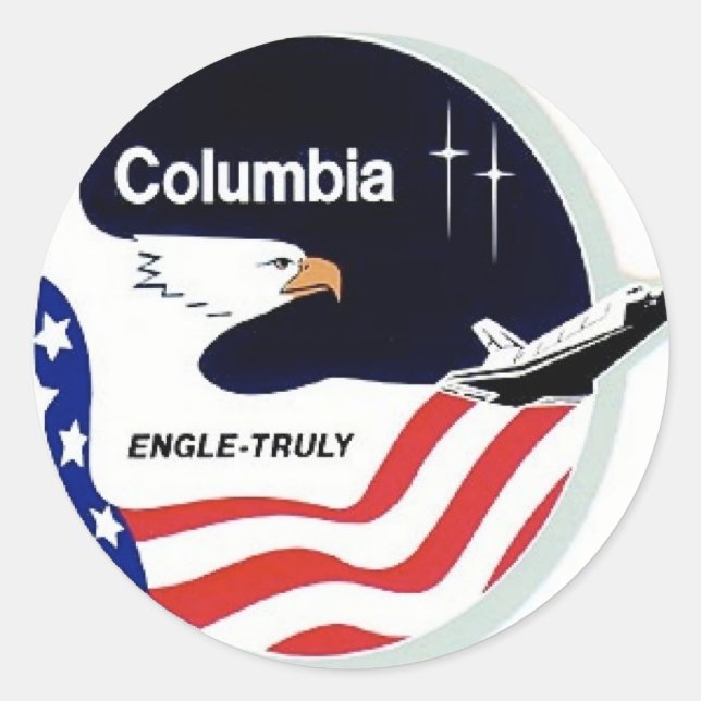 columbia space shuttle classic round sticker (Front)
