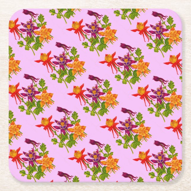 columbine flowers print square paper coaster (Front)