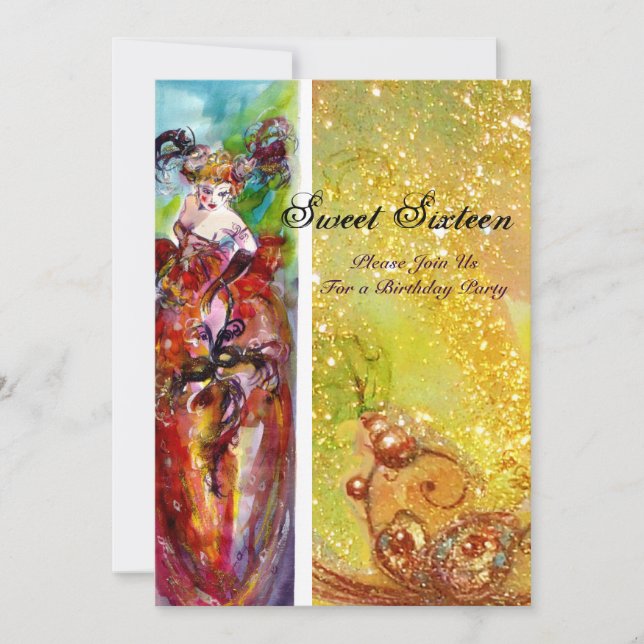 COLUMBINE,Mardi Gras, Sweet 16 Masquerade Party Invitation (Front)