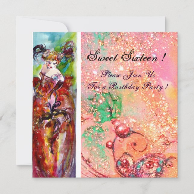 COLUMBINE,Mardi Gras, Sweet 16 Masquerade Party Invitation (Front)