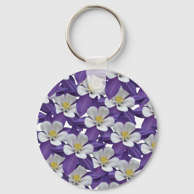 Columbine Purple and White Flowers Patten Keychain (Front)