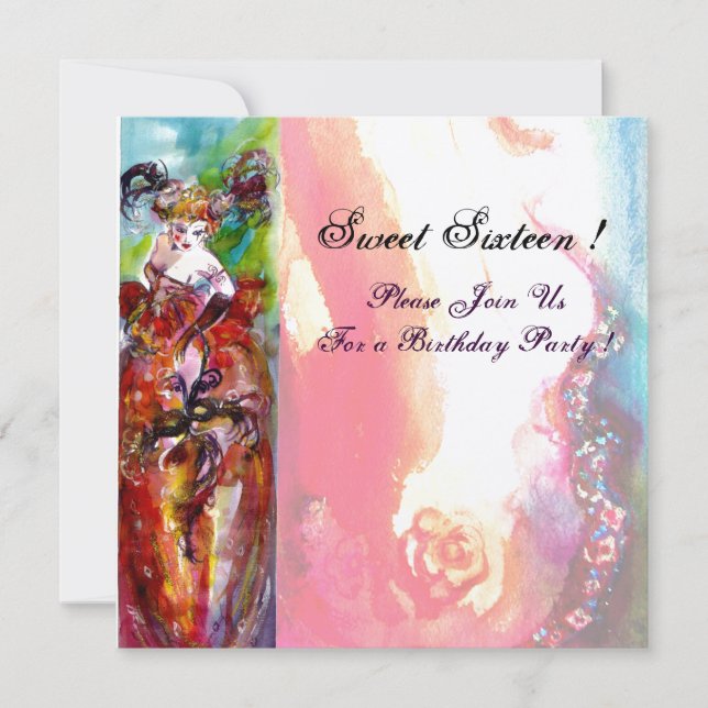 COLUMBINE,Sweet Sixteen Masquerade Party, gold Invitation (Front)