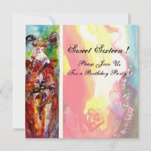 COLUMBINE,Sweet Sixteen Masquerade Party,yellow Invitation