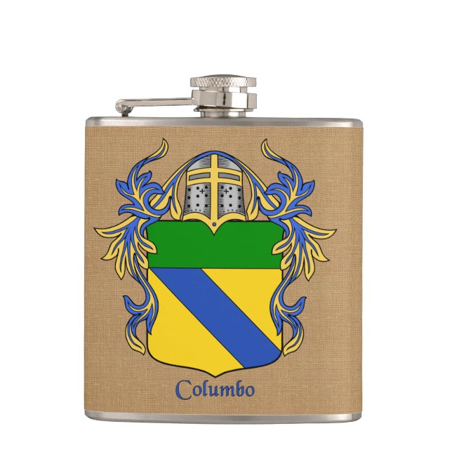 Columbo Heraldic Shield with Mantle and Helm Hip Flask (Front)