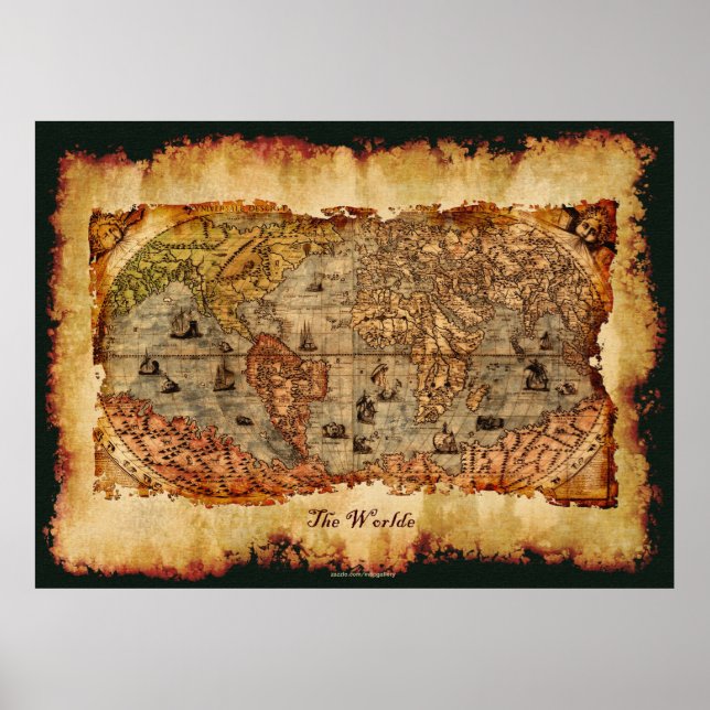Columbus Aged Old World Map Art Poster (Front)