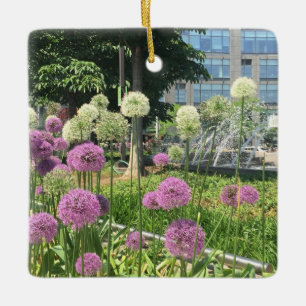 Columbus Circle NYC Allium Fountain Flowers Photo Ceramic Ornament