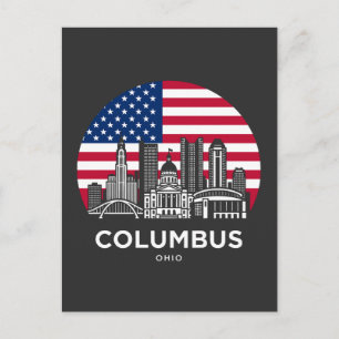 Columbus City Ohio American Flag Postcard