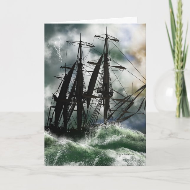 Columbus Day Card With Digitally Painted Ship On T (Front)