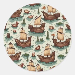 Columbus Day Classic Round Sticker