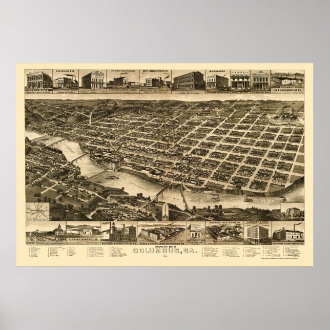 Columbus, GA Panoramic Map - 1886 Poster (Front)