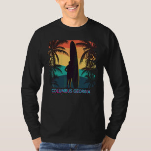 Columbus Georgia Ga Palm Tree Surfboard Surfer Sur T-Shirt