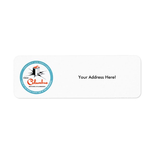 Columbus Hotel Miami Florida Return Address Label (Front)