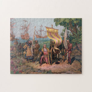 Columbus Landing in America Painting (1892) Jigsaw Puzzle