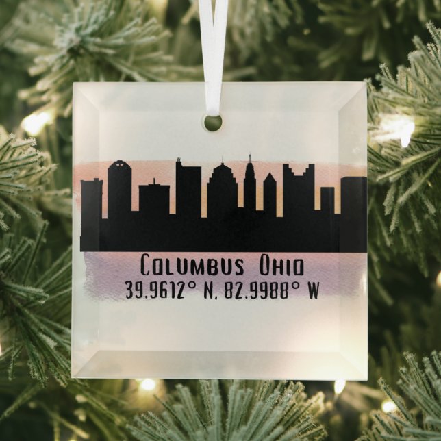 Columbus OH City Skyline Glass Ornament (Insitu)