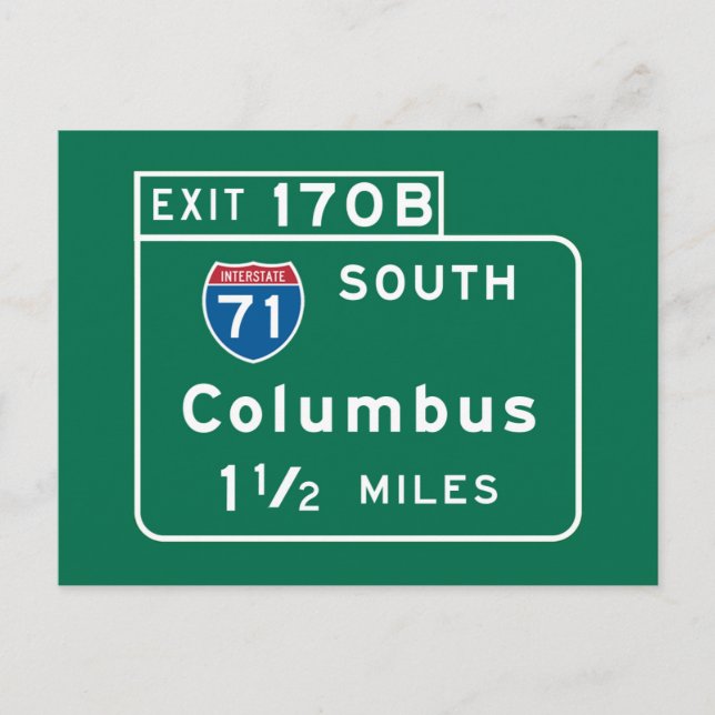 Columbus, OH Road Sign Postcard (Front)