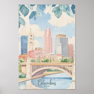 Columbus Ohio Gouache Paint Illustration Travel Poster