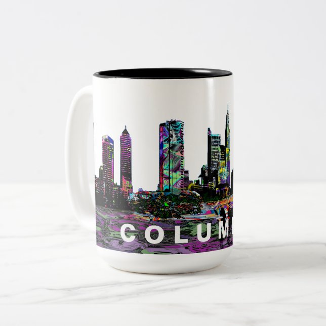 Columbus, Ohio in graffiti Two-Tone Coffee Mug (Front Left)