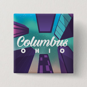 Columbus Ohio skyscraper travel poster print. 15 Cm Square Badge