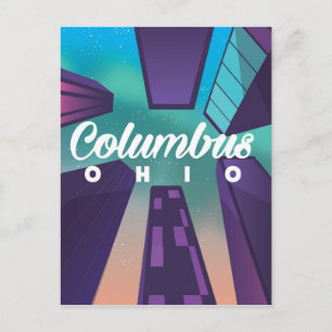 Columbus Ohio skyscraper travel poster print. Postcard