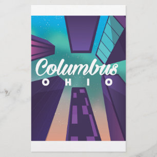 Columbus Ohio skyscraper travel poster print. Stationery