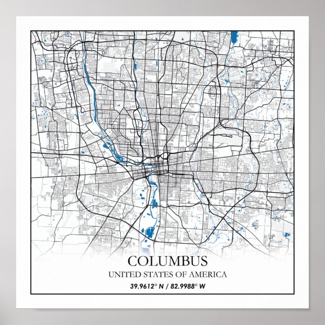 Columbus Ohio USA Travel City Map Poster (Front)