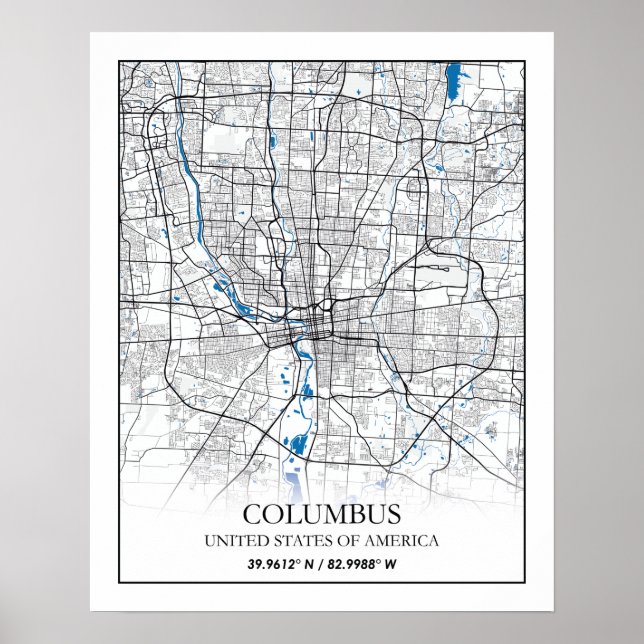 Columbus Ohio USA Travel City Map Poster (Front)