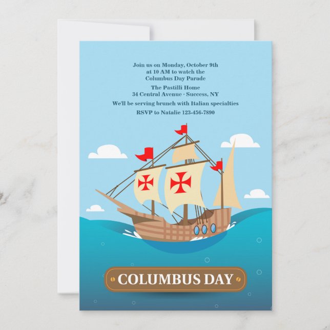 Columbus' Sailing Ship Invitation (Front)