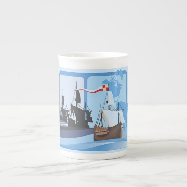 Columbus Sailing the Ocean Blue - Bone China Mug (Front)