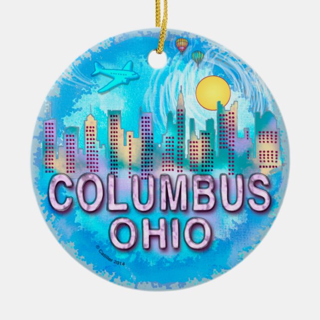 Columbus Skyline Ceramic Tree Decoration (Front)