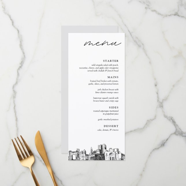 Columbus Skyline Modern Wedding Dinner Menu (Front/Back In Situ)