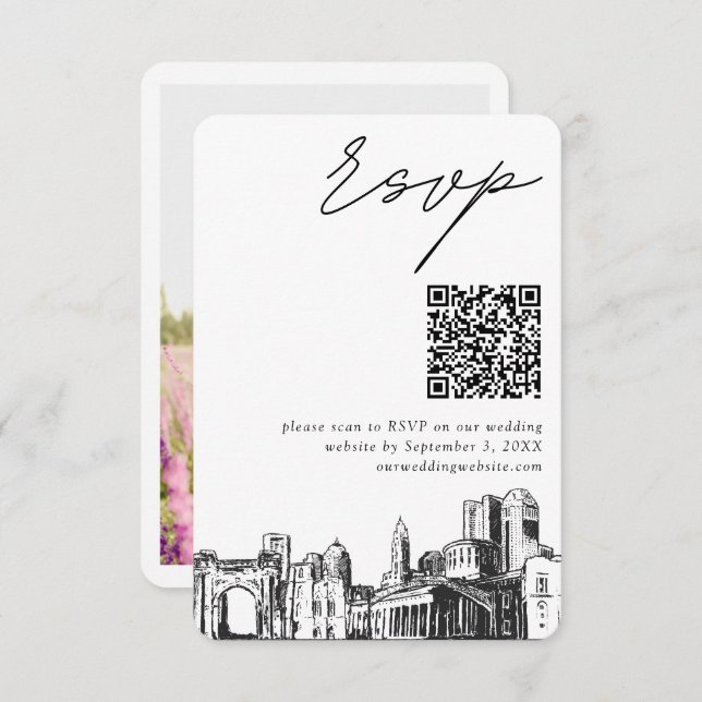 Columbus Wedding Modern RSVP QR Code Enclosure Card (Front/Back)