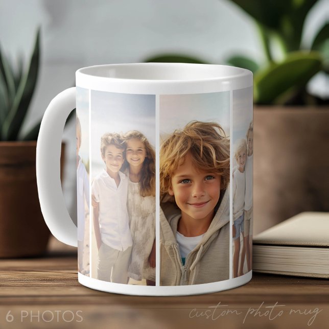 Column 6 Photo Collage - Thin Vertical Modern Grid Coffee Mug (Photo Mug with 6 Photos)